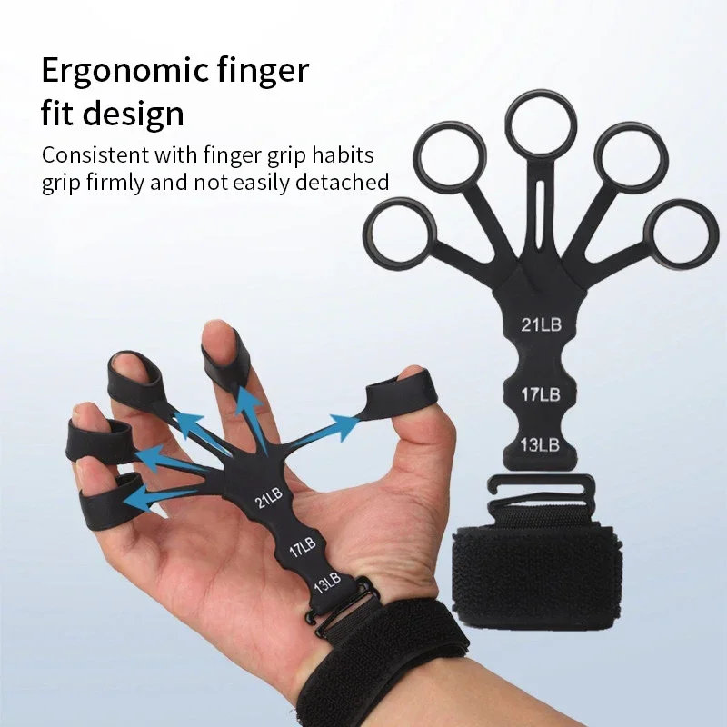 Hand Grip 5 Finger Exerciser Strength Trainning Power Forearm Rehabilitation Silicone Trainer Adjustable Strengthener For Wrist