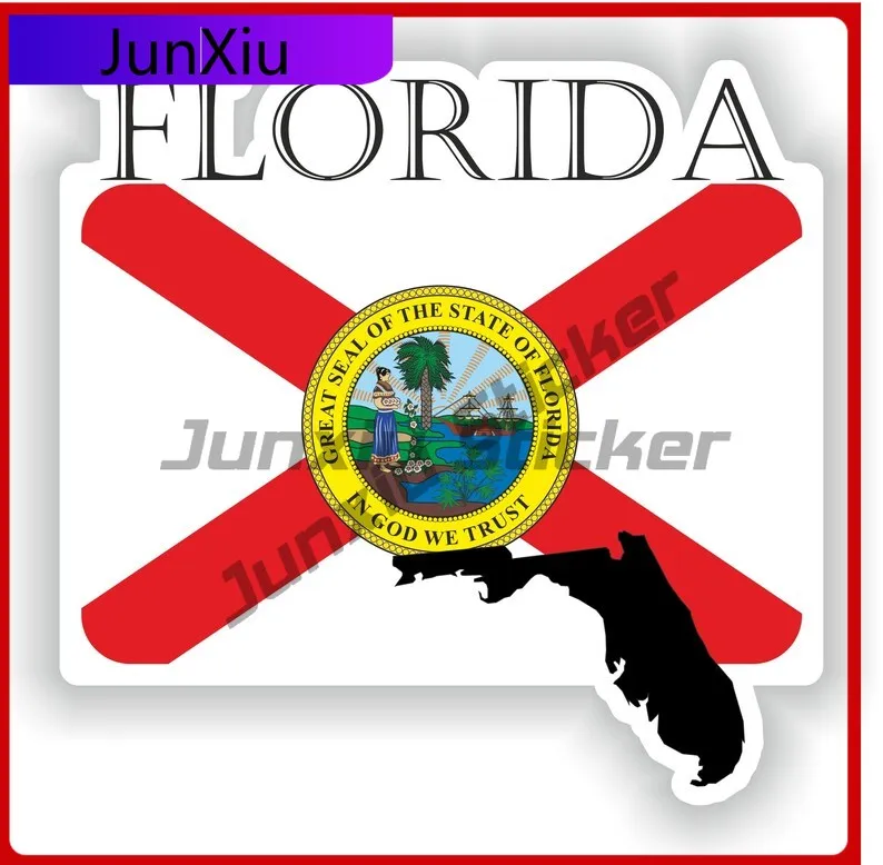 

Florida Flag Map Contour Sticker Custom Pictures Waterproof Decals Refit Stickers Cover Scratches Decoration Accessory For Cars