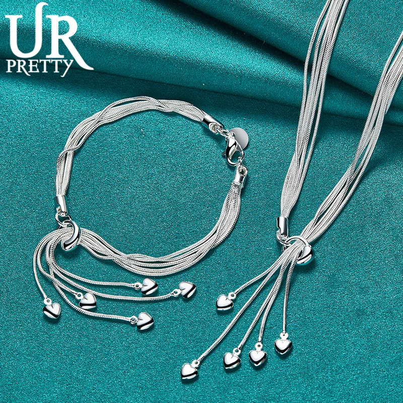 

925 Sterling Silver Advanced Half Hanging Snake Chain Heart Set Fashion Gift Women's Party Wedding Charm Jewelry