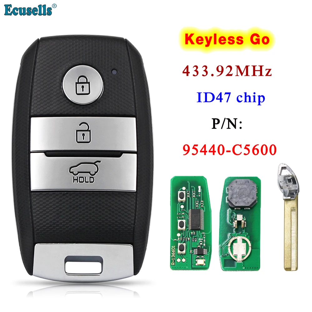 3 Buttons Keyless Go Smart Remote Car Key Fob 433MHz ID47 Chip for KIA Sorento 2017 2018 2019 P/N:95440-C5600 95440C5600