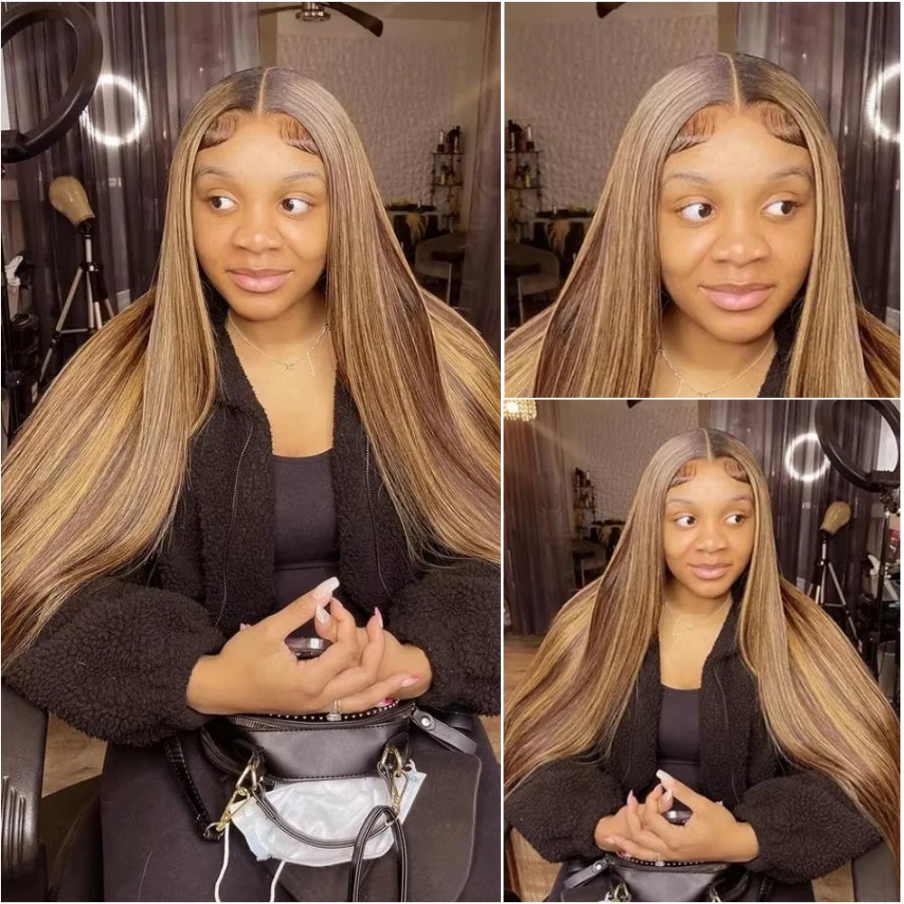 

Highlight Wig Colored Straight Lace Frontal Human Hair Wigs For Women Honey Blonde Straight 13x4 Hd Lace Frontal Wigs For Women