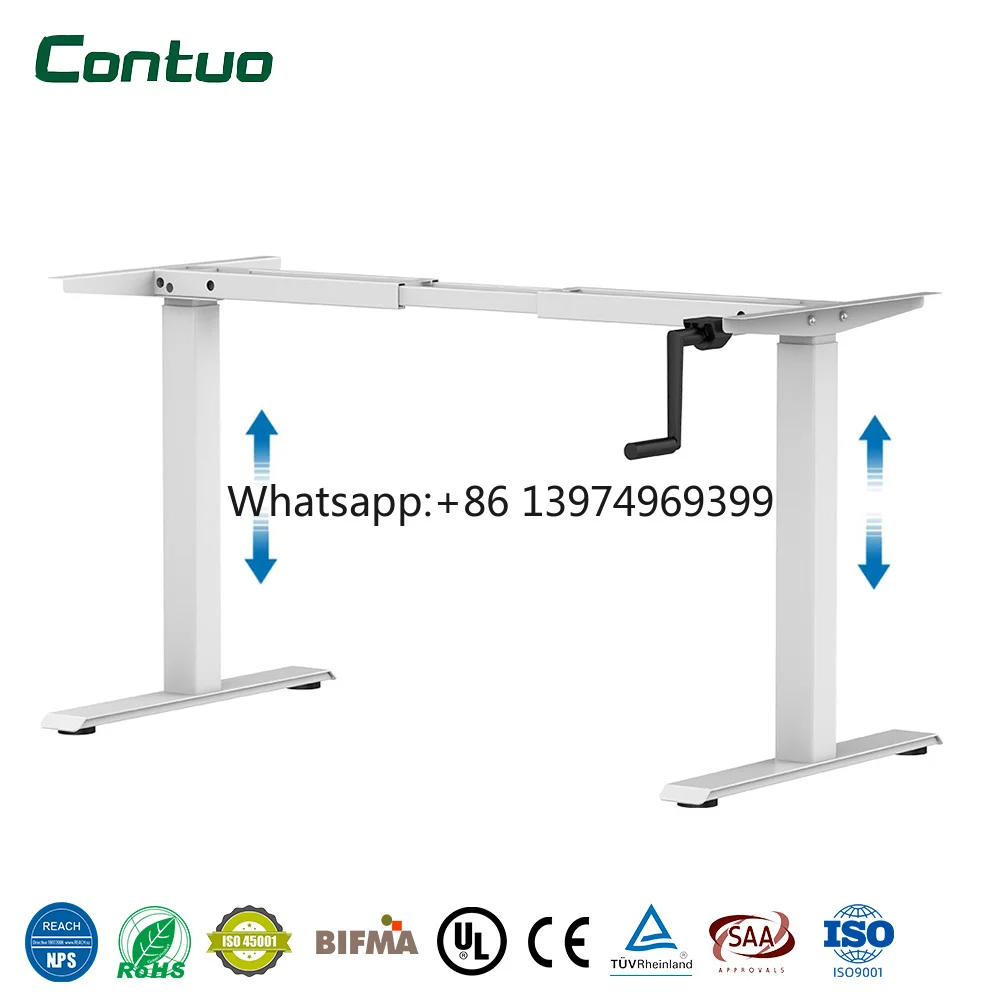 Manual Standing Adjustable Height with Hand Crank Mobile Standing Sit Stand Frame Stand up Desk Computer Desk