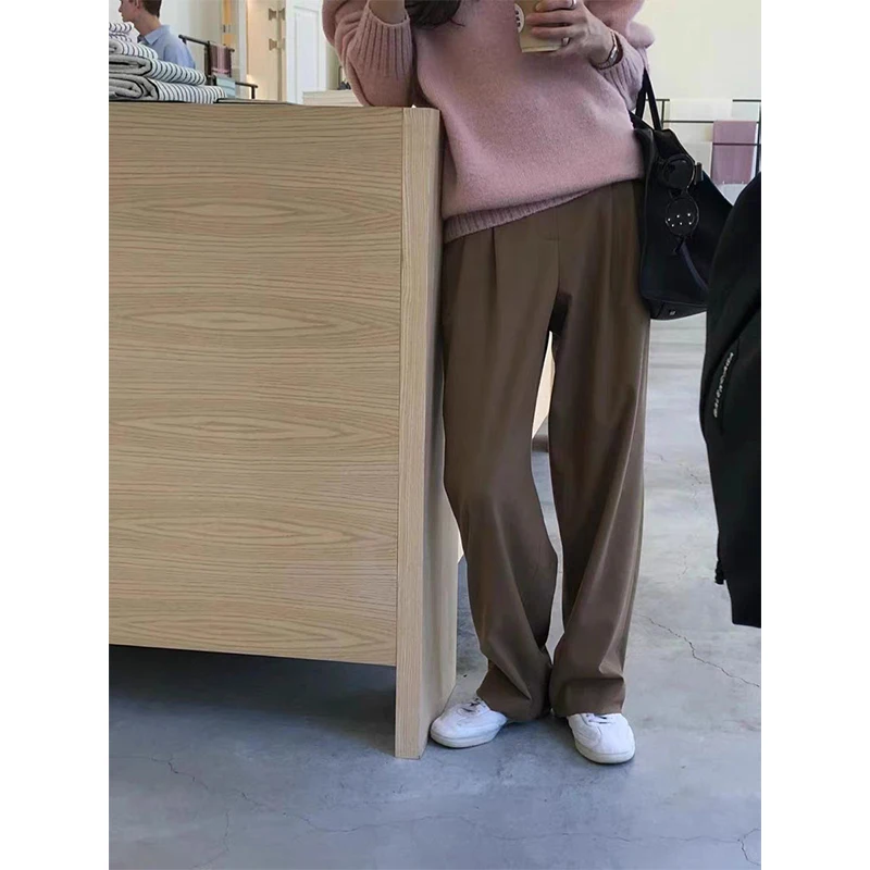 

MICOAT Women's Casual Woolen Trousers Drapey Pleated Straight Leg Comfortable Fit Faionable Workwear Pants