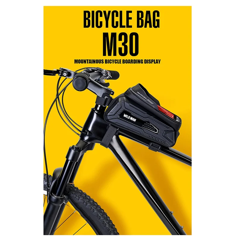 

Classy-WILD MAN Waterproof Bicycle Front Bag With Touch Screen Phone Holder Mountain Bike Front Bag Black+Red