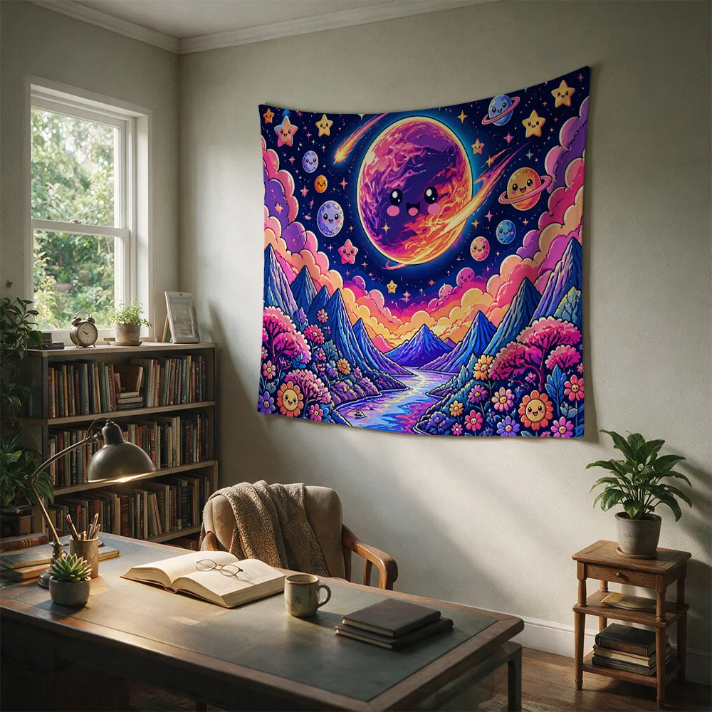 Vibrant Galaxy Mountain Constellation Tapestry Boho Wall Hanging Space Dream Art for Bedroom Living Room Decor