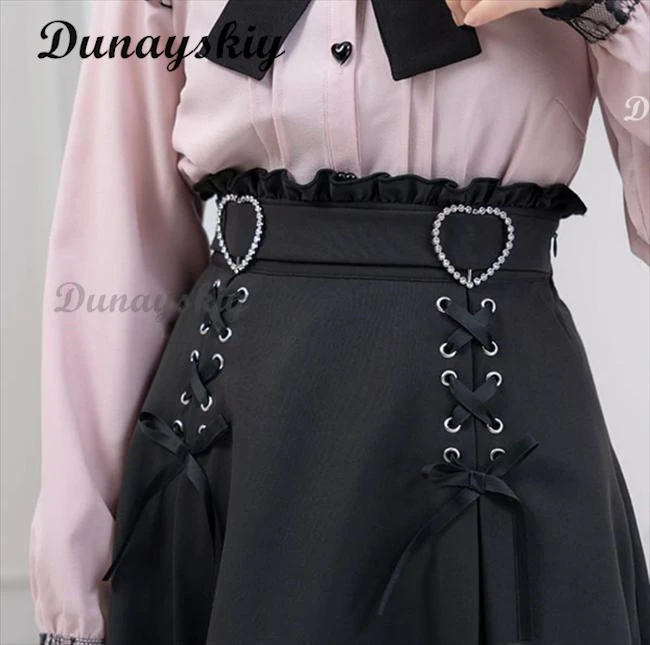 بلوزة بفيونكة Jirai kei لوليتا للفتيات فستان كاوي وردي وأسود تنانير بأكمام طويلة قميص Y2K بدلة طالب يابانية لطيفة حلوة