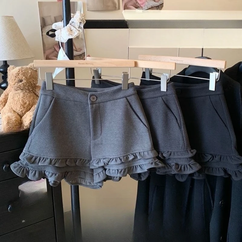 High Waist Black Wide Leg Short Pants Women's Casual Trousers Korean Style A- Line Shorts Solid Japanese Style Fashion Shorts