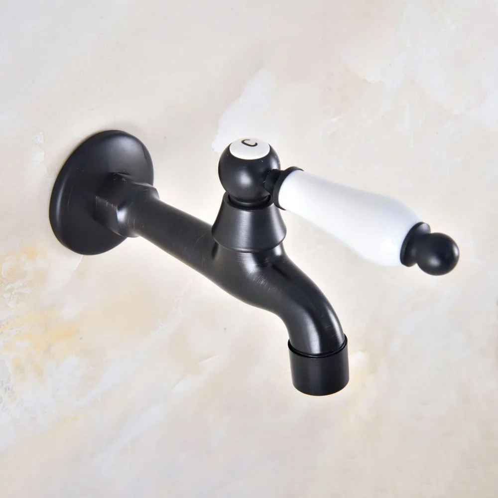 Black Oil Rubbed Brass Cross Handle Wall Mount Mop Pool Water Tap Faucet Single Handle Cold Water Faucet zav338