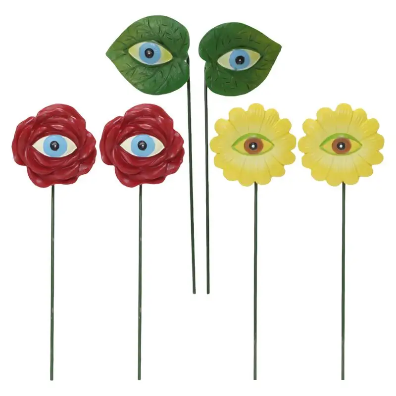 

6pcs Decorative Plant Stakes Resin Waterproof Eyes Design Garden Stakes For Plant Colorful Creative Garden Home Accessories