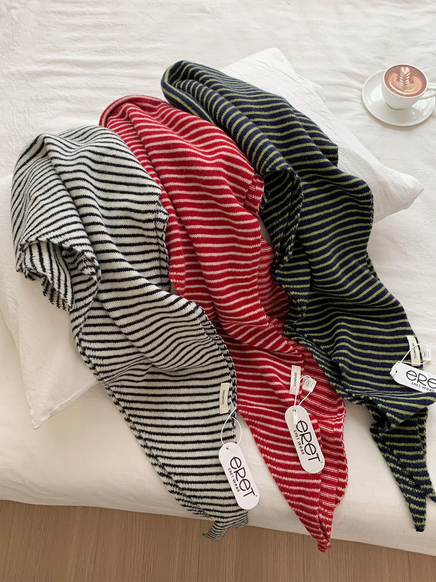 High Quality 100 Pure Wool Knitted  Scarf Women's Autumn New Style Fashionable Small Shawl Outerwear Stripe Pattern