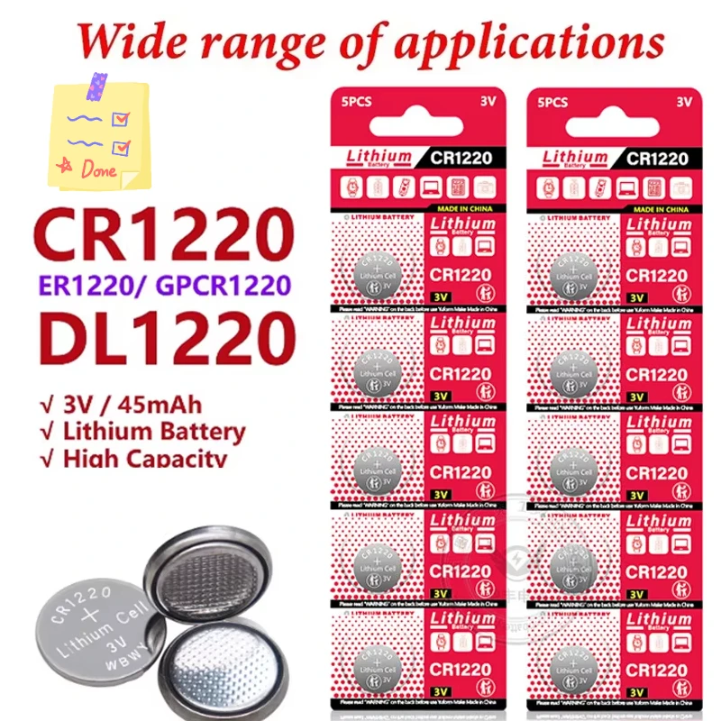 CR1220 CR 1220 LM1220 BR1220 KCR1220 3V Lithium Battery for Toy Watch Scale Calculator Car Remote Control Mouse Button Coin Cell