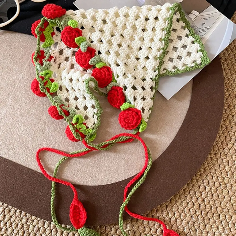 Süßes Haarband, gestricktes Stirnband, Blumenmuster, böhmischer Damen-Haarschal, pastoraler ethnischer Stil, Dreieck-Turban für Mädchen