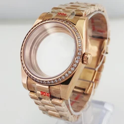 NH35 Rose Gold Gemstone Bezel Watch Case 36mm 39mm Sapphire Glass fit NH35 NH36 ETA2824 2836 DG2813 Miyota82 PT5000 Movement