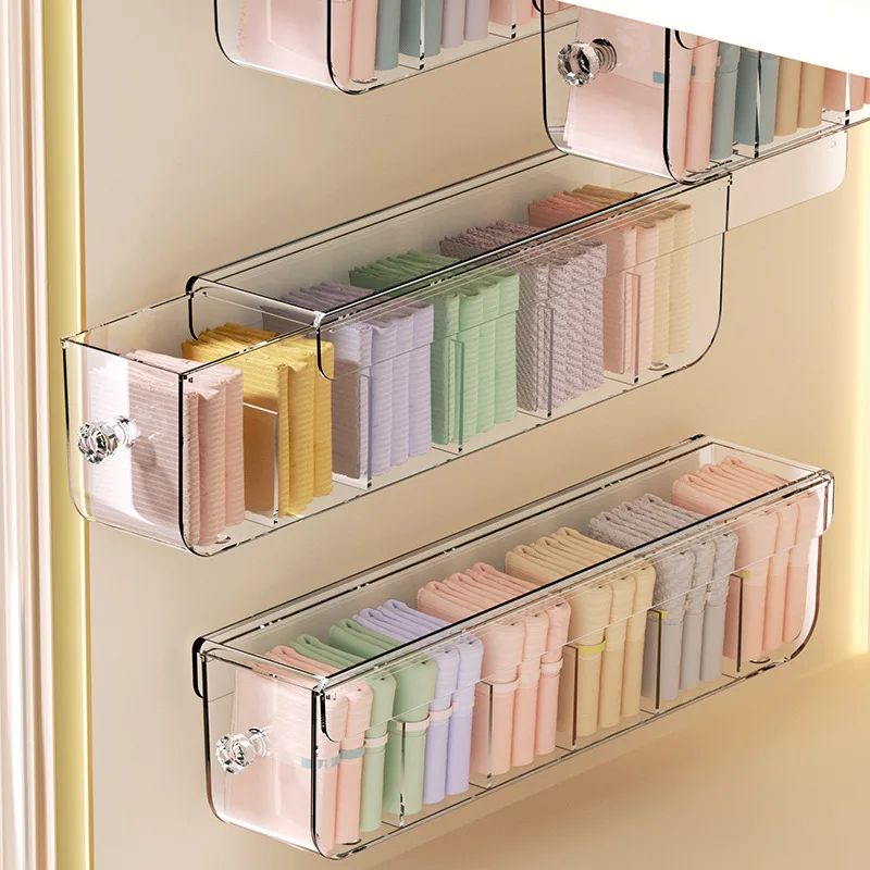 Pull Out Underwear Storage Rack for Socks Wall Mounted Plastic Organizer with Dividers for Bra Cabinet Closet Storage Box