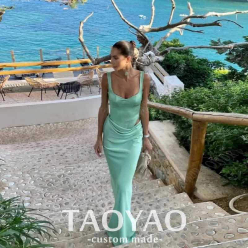 2024 Sexy Prom Gowns Satin Long Sleeveless Beach Dresses Green Formal Party Gowns Cocktail Dresses Gowns DeSoirée