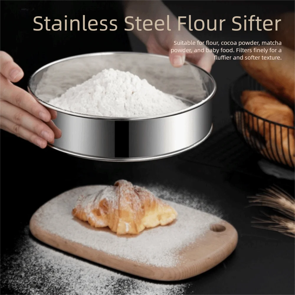 Round Flour Sieve Silver 15/20/25/30cm Flour Sifting Sieve Ultra-fine 60 Mesh Stainless Steel Handhold Strainer Sifters