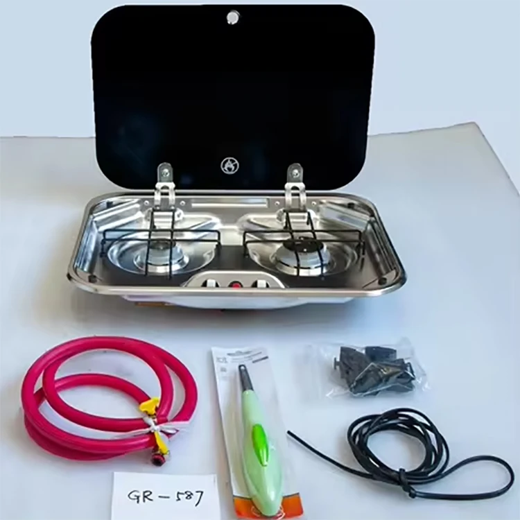 

Газовая плита для автофургона с двойной горелкой, газовая плита с крышкой, аксессуары для кемпинга, кухонные товары для автофургона