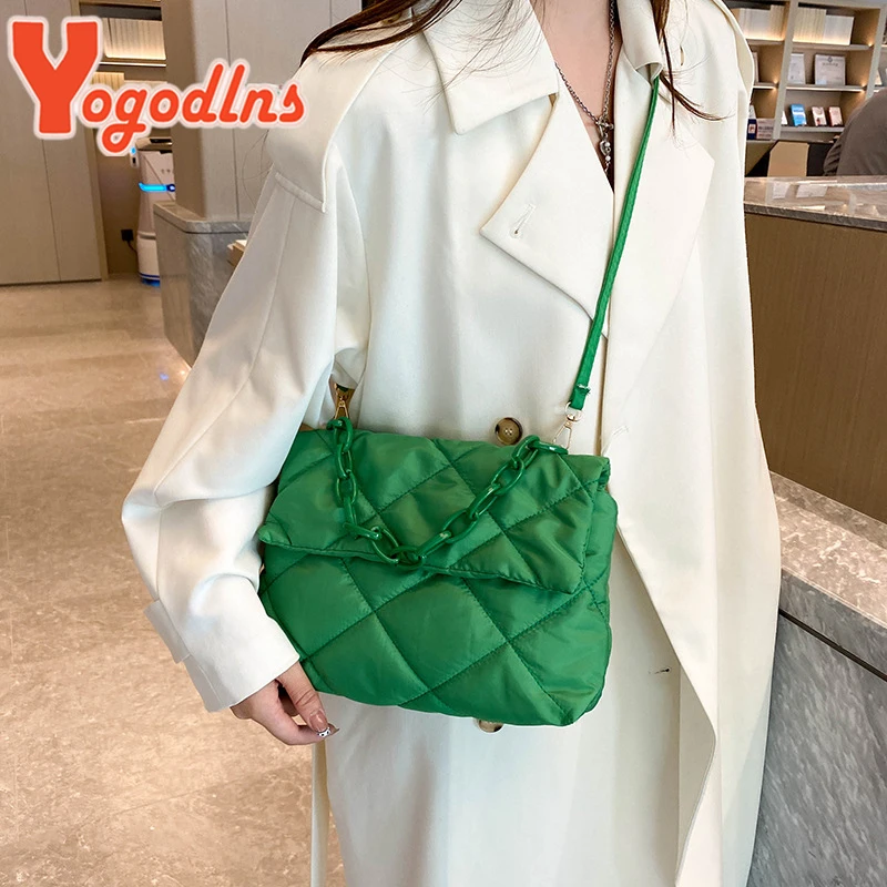 Yogodlns Large Capacity Crossbody Square Bags Casual Chain Women Underarm Bags Fashion Quilted All-match Winter Simple Shopping