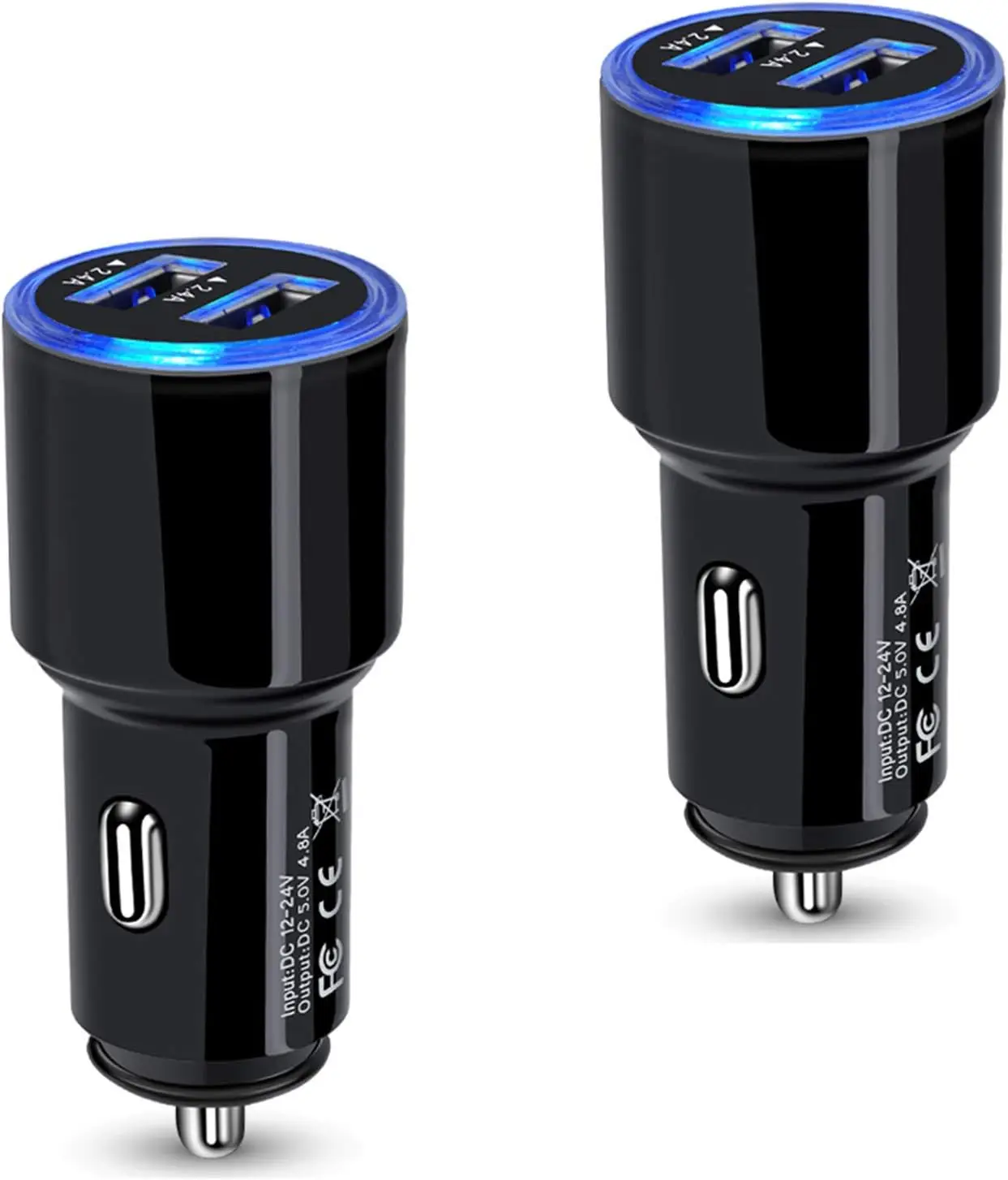 

2 упаковки автомобильного зарядного устройства USB с быстрой зарядкой, 4,8 А, двухпортовое для iPhone, iPad, Android, Kindle