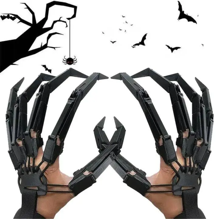 3D Realistic Horror Ghost Claw Articulated Fingers Halloween Horror Fake Fingers Skeleton Hands  Props Cosplay Gear Finger Glove