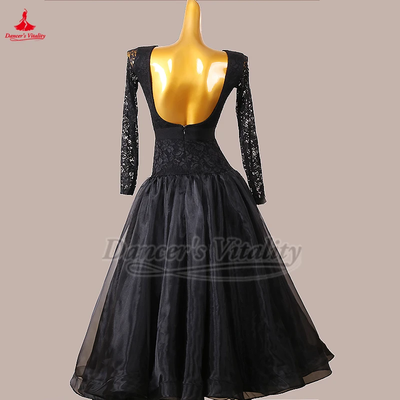 Vestidos de dança social para treinamento de grupo, renda preta, vestidos grandes de balanço, adulto, areia movediça, foxtrot, valsa, tango, roupas personalizadas