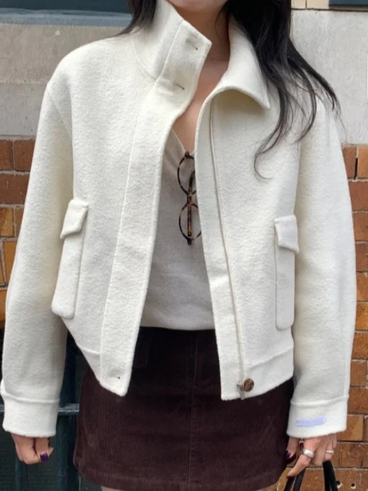 معطف صوفي من Ele Winter ort للنساء بتصميم جديد بياقة واقفة وملمس عالي الجودة ملابس خارجية عصرية Jaet #4