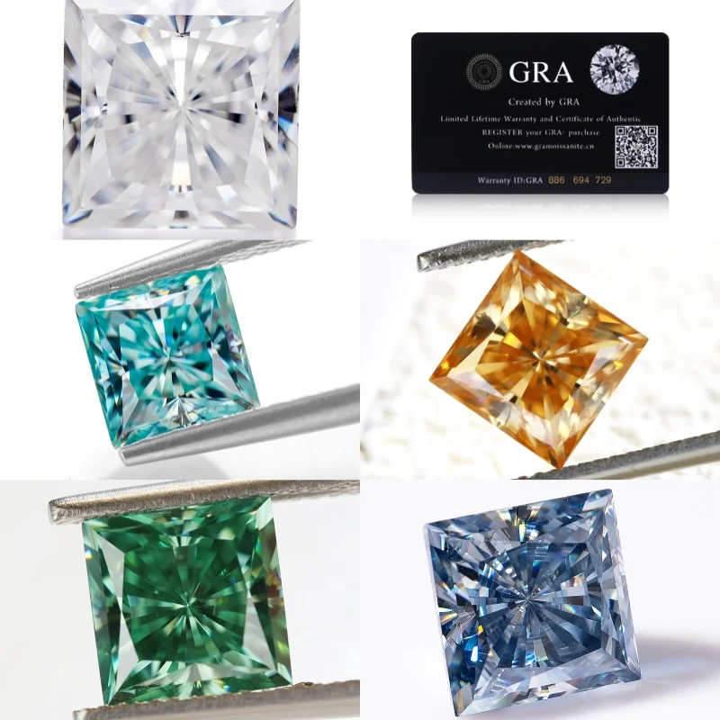 

0.15-10CT VVS1 Colorful Moissanite Gemstone Princess Cut Loose Stone Beads With GRA Square Cut For Fashion Jewelry Making DIY