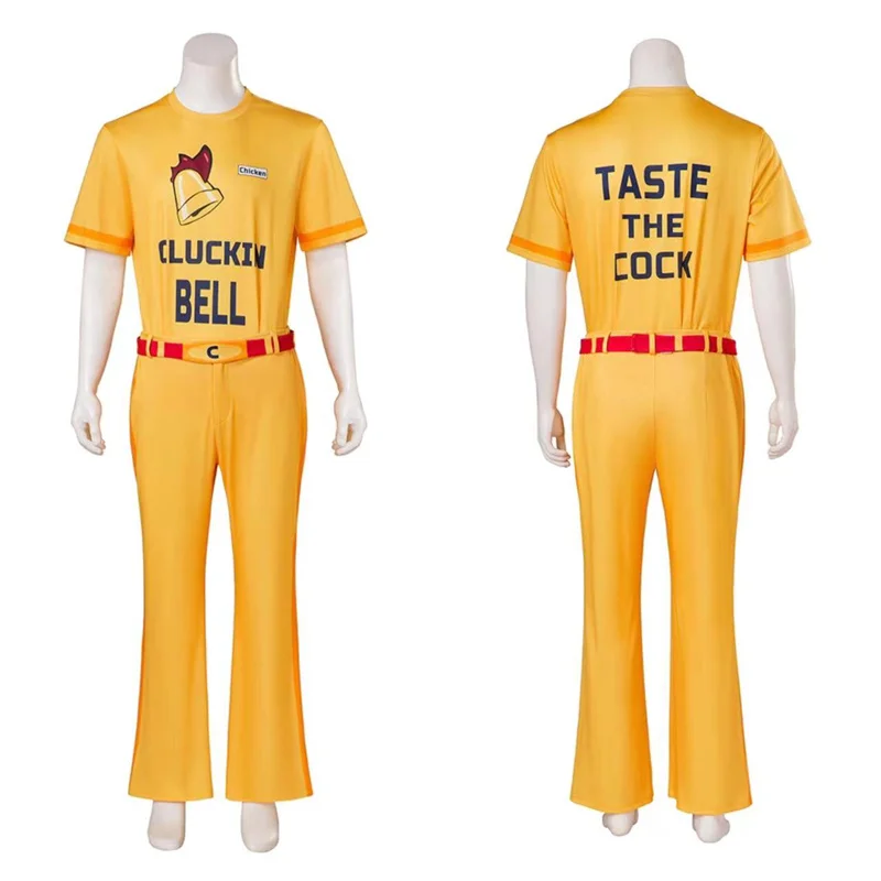 Cluckin Bell Cosplay Costume pour homme, uniforme amusant jaune, tenues de fête d'Halloween