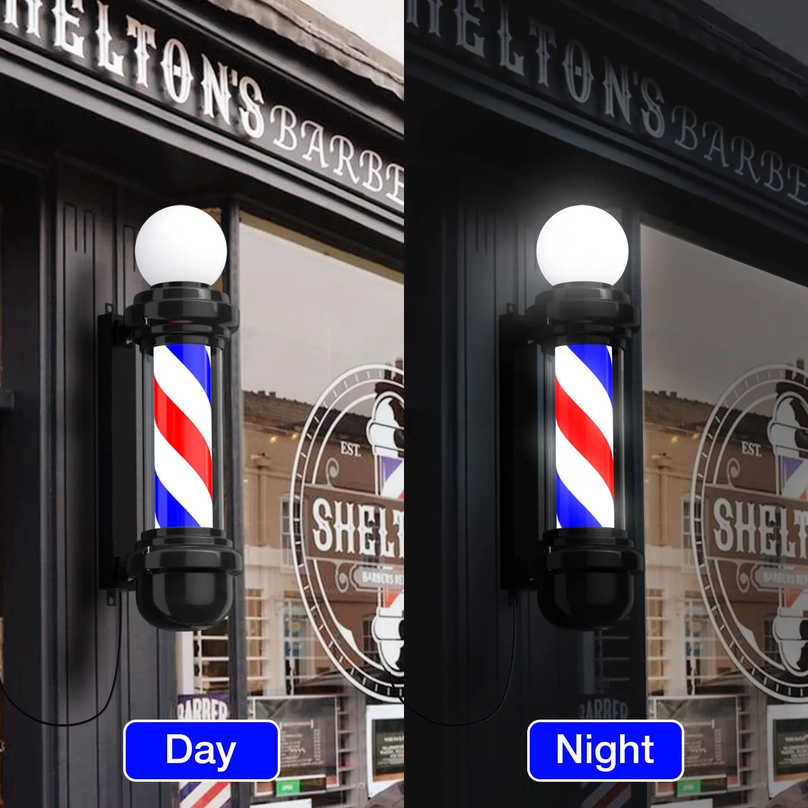 Barber Pole Light Cylindrical Hair Salon Barber Shop Classic Open Signboard Sign High Quality Wall Mounted LED Rotating Light