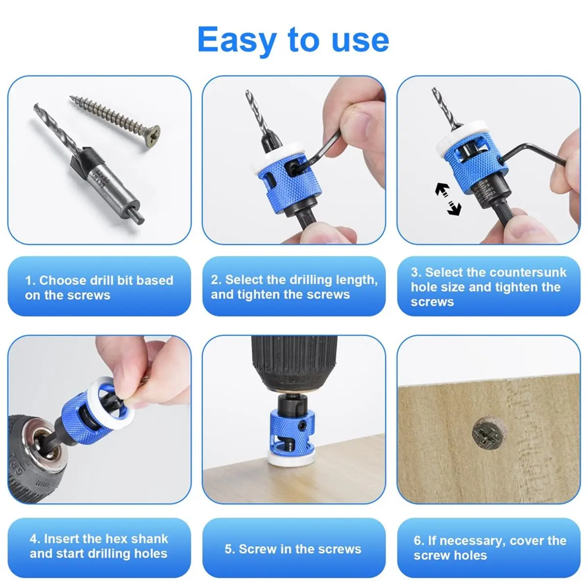 Countersink Drill Bit Set for Wood,17 PCS Counter Sink Drill Bit with 15PCS HSS Tapered Drill Bits and 1/4