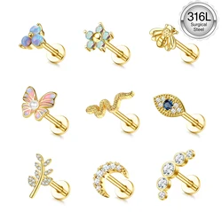 Drperfect 16G Cartilage Earrings Stud for Women Stainless Steel Flat Back Butterfly Moon Flower Helix Tragus Piercing Jewelry