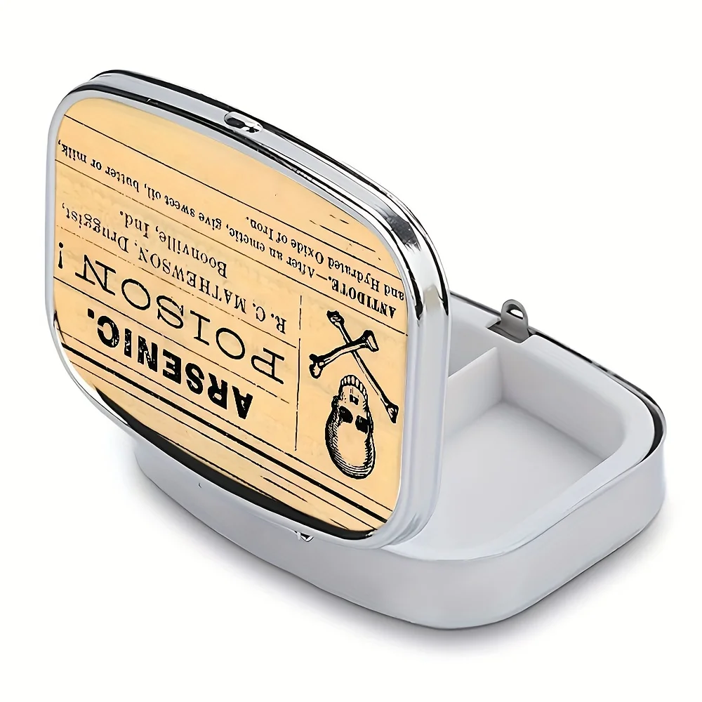 1Pc Poison Metal Pill Box with 2 Compartments, Compact Travel Vitamin Supplement Organizer, Perfect Gift for Health Enthusiasts, Elegant Accessory with Secure Compartments, Pill Box for Purse