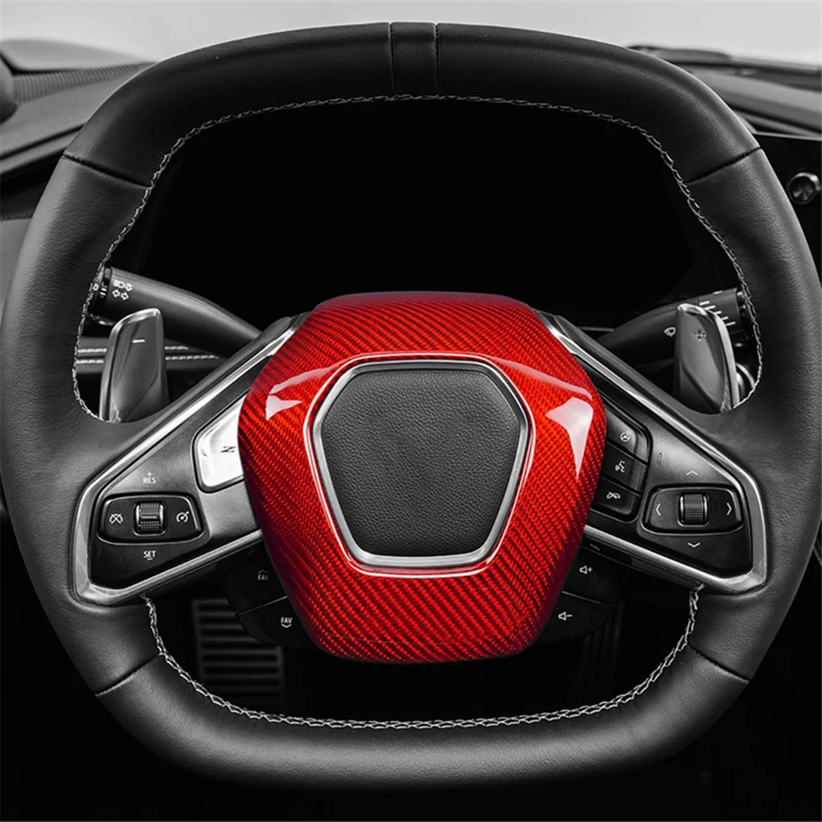 Real Hard Carbon Fiber for Chevrolet Corvette C8 2020-2023 Car Steering Wheel Center Cover Trim