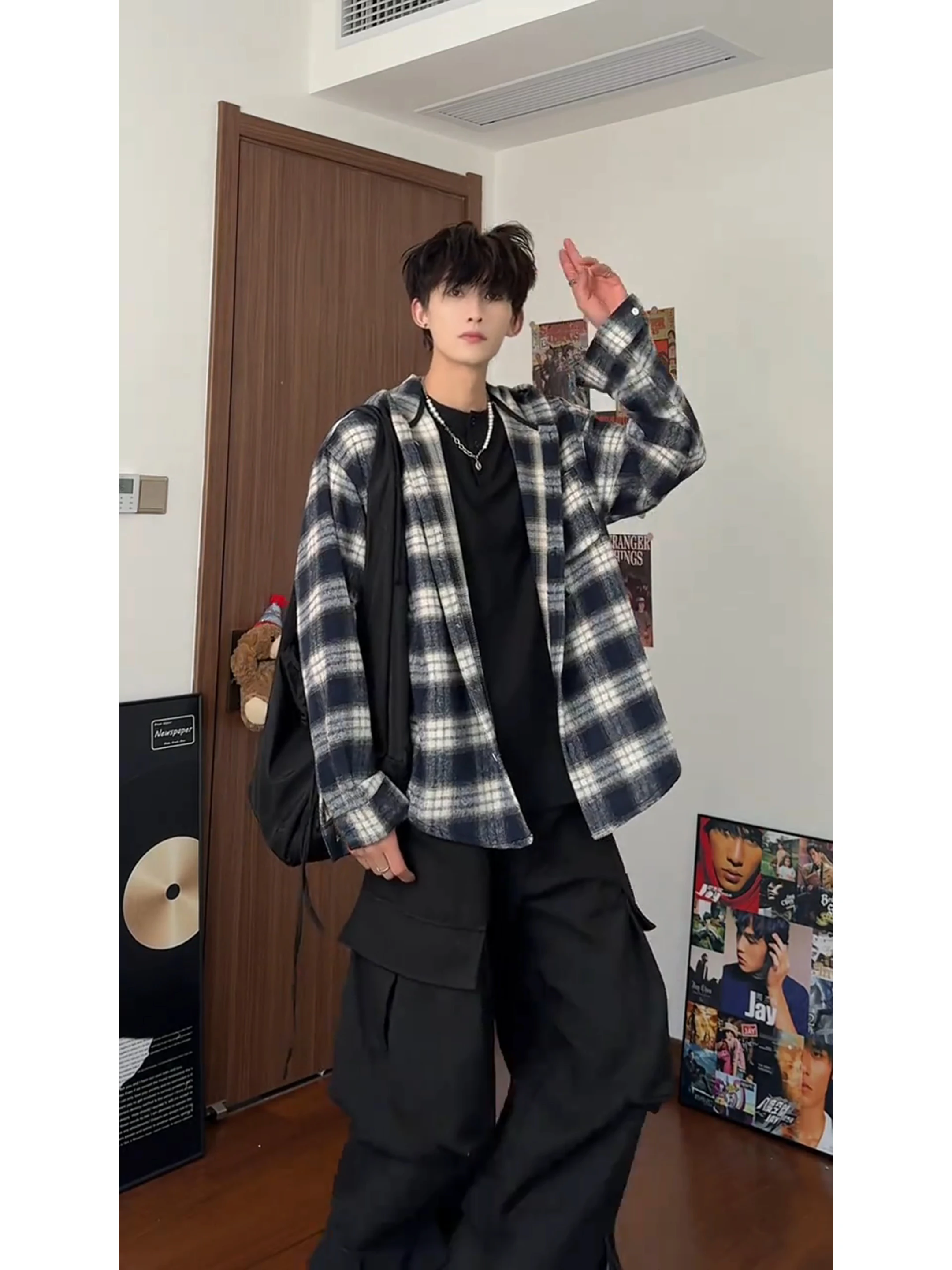 

Мужская демисезонная куртка в клетку с капюшоном, в стиле американского ретро, для подростков, дышащая, с длинными рукавами, повседневная