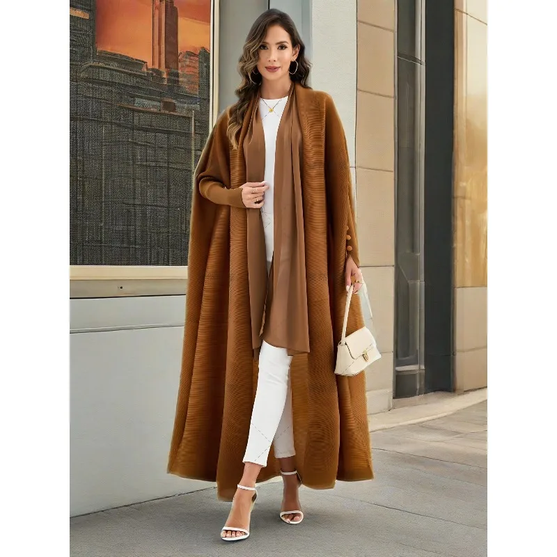 

Abaya Miyake Pleated Long Jacket 2025 Fall New Plus Size Women's Dress Pleated Abaya Cardigan Bat Sleeve Trench Coat Long