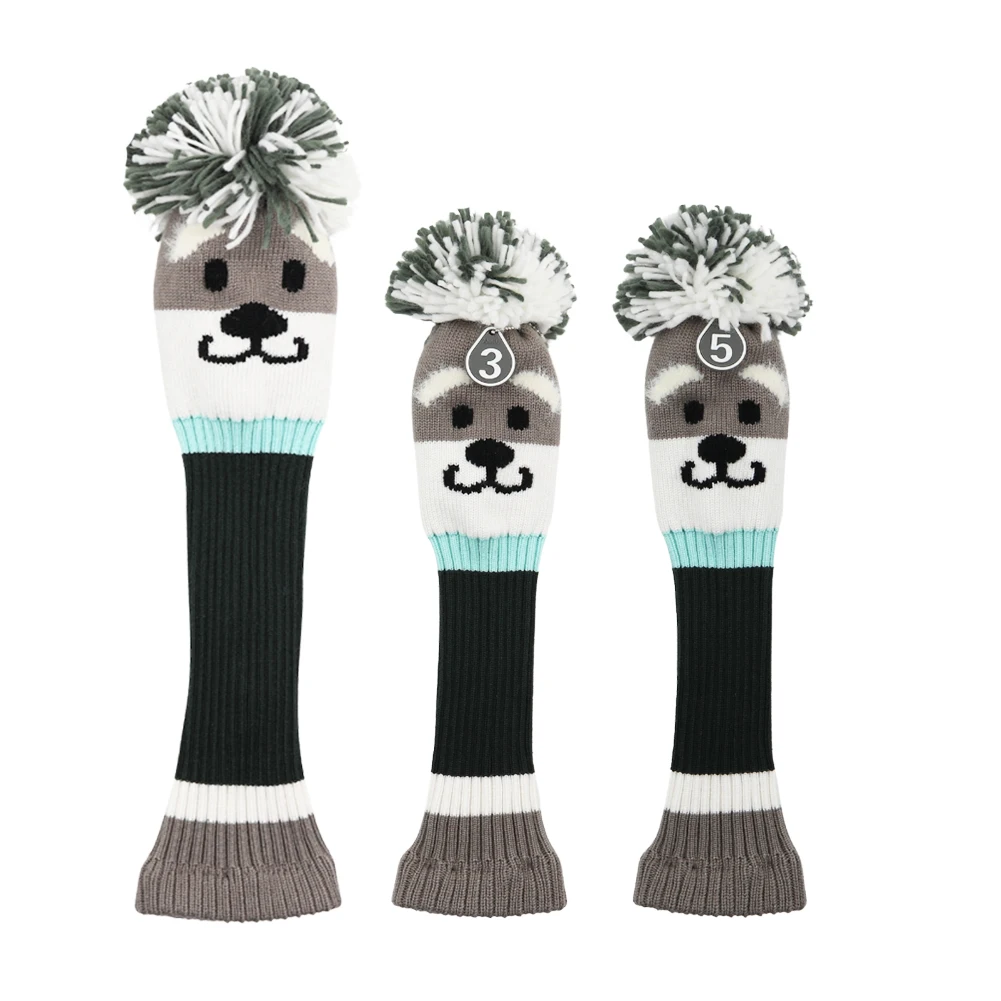 

Чехлы для головок клюшек для гольфа (драйверов и вудов) с милым дизайном шнауцера, вязаные, с помпонами, набор из 3 штук (для клюшек 1, 3, 5 Wood), подходят для большинства клюшек.