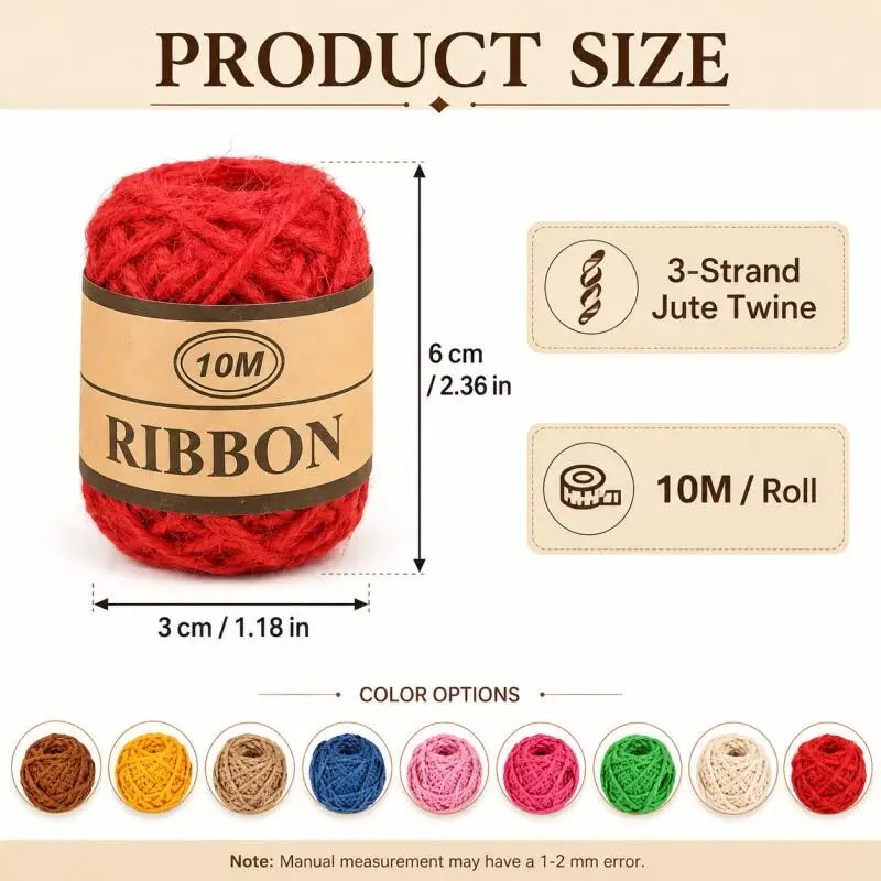 10m/Rolle Farbige Jute-Schnur Geflochtenes Seil für DIY Handarbeiten Hochzeitsdekoration Geschenkverpackung Zubehör – Detail 2