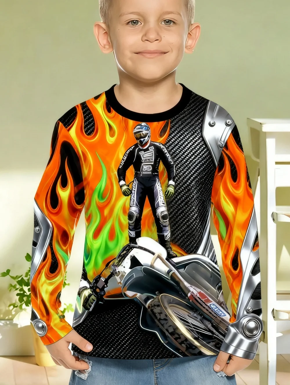 

Children's Clothing Fashion 3D Print Motorcycle Boys Long Sleeve Top Cool Graphic Kids All Season Clothes Casual Daily Pullover