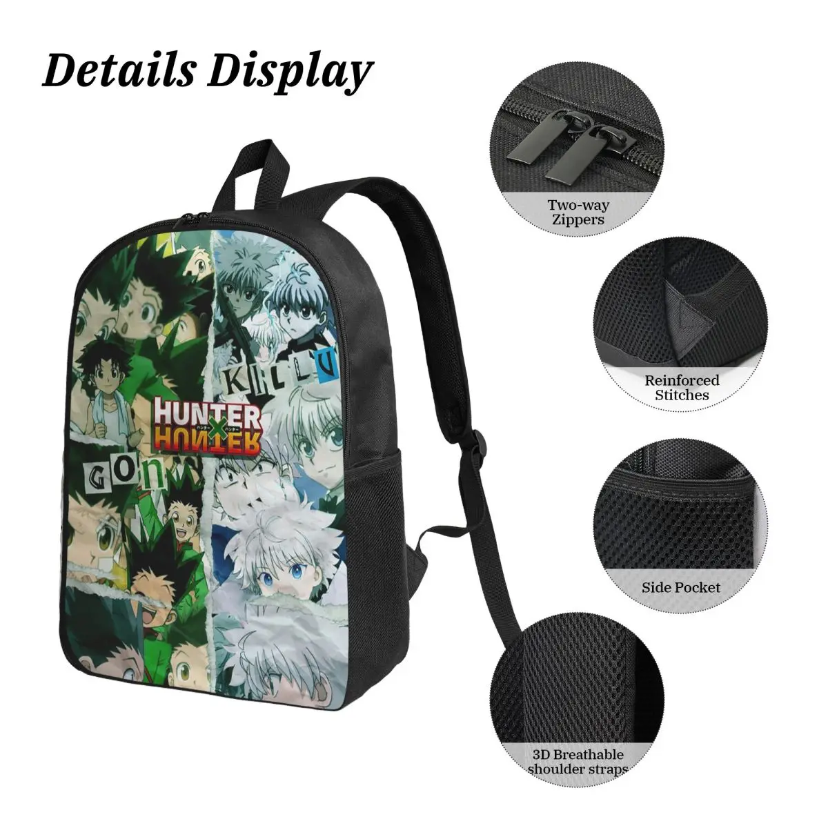 Anime HXH Hunter x Hunter Zaino Studente Ragazzo Ragazza BookBag Borsa da scuola Borsa a tracolla per computer Borsa da pranzo isolata 3ps Astuccio