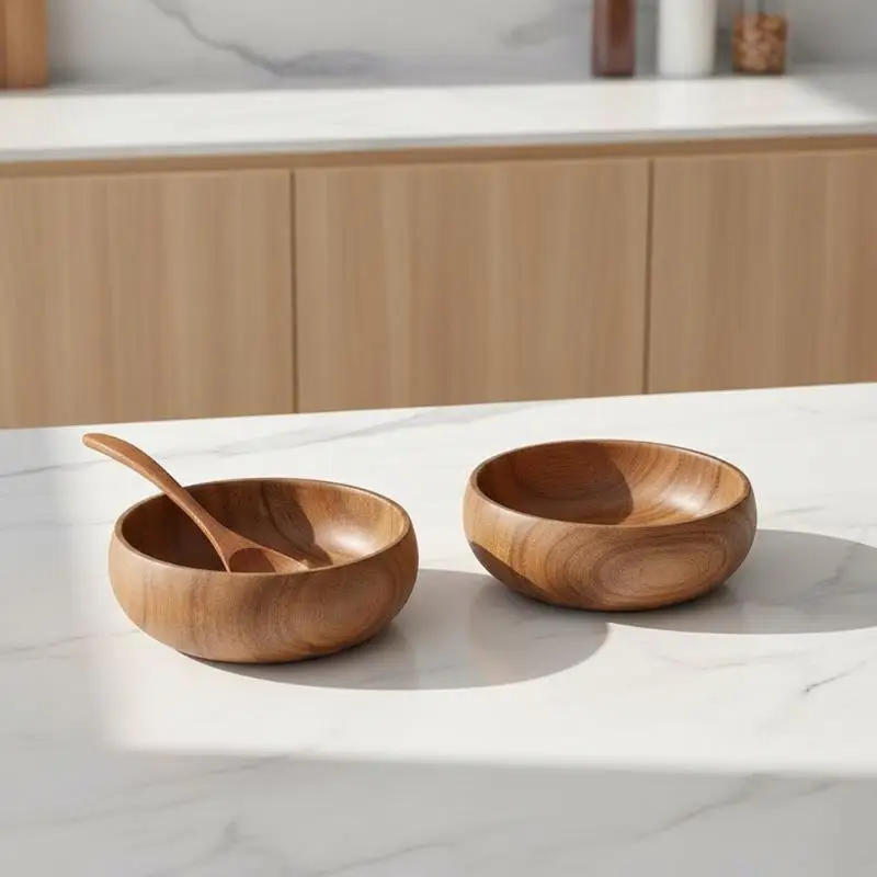 [FS]Solid Wood Bowl Wooden Handmade Bowls For Eating Tableware For Dessert Fruit Salad Mixing Rice.~