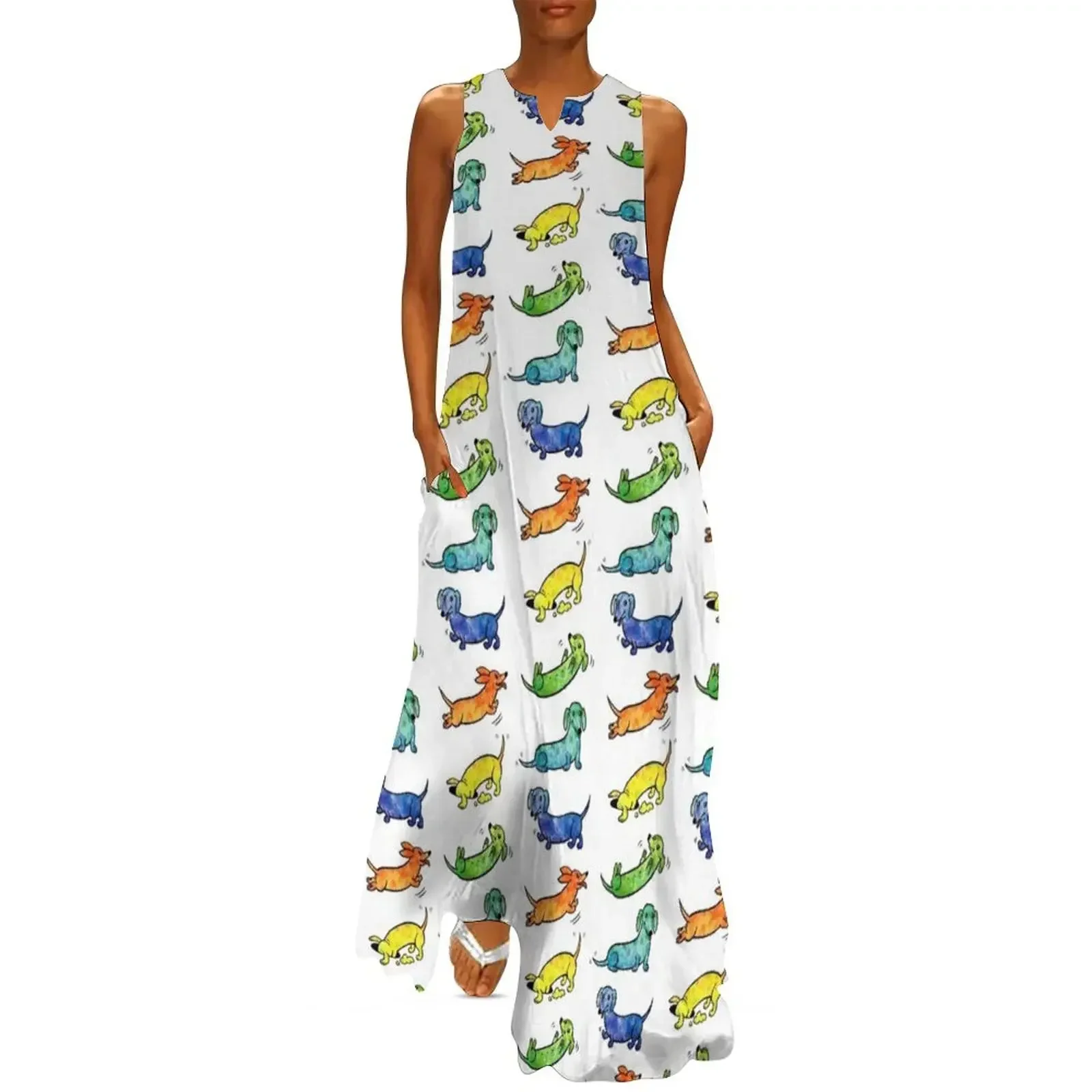 

Watercolor Dachshunds Long Dress festival outfit women women's dresses luxury ladies dresses for special occasion Dress