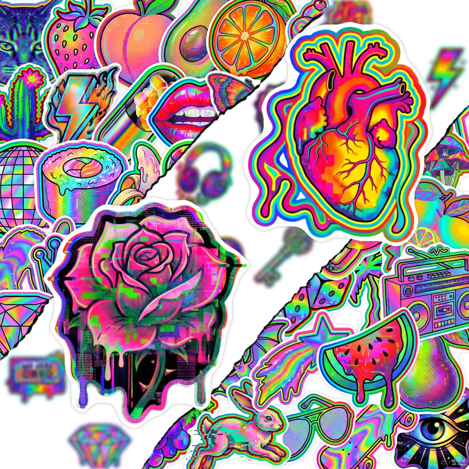 20/250Pcs Psychedelic Holographic Stickers, Trendy Aesthetic Decals for Water Bottle Skateboard Luggage, DIY Creative Decor Gift