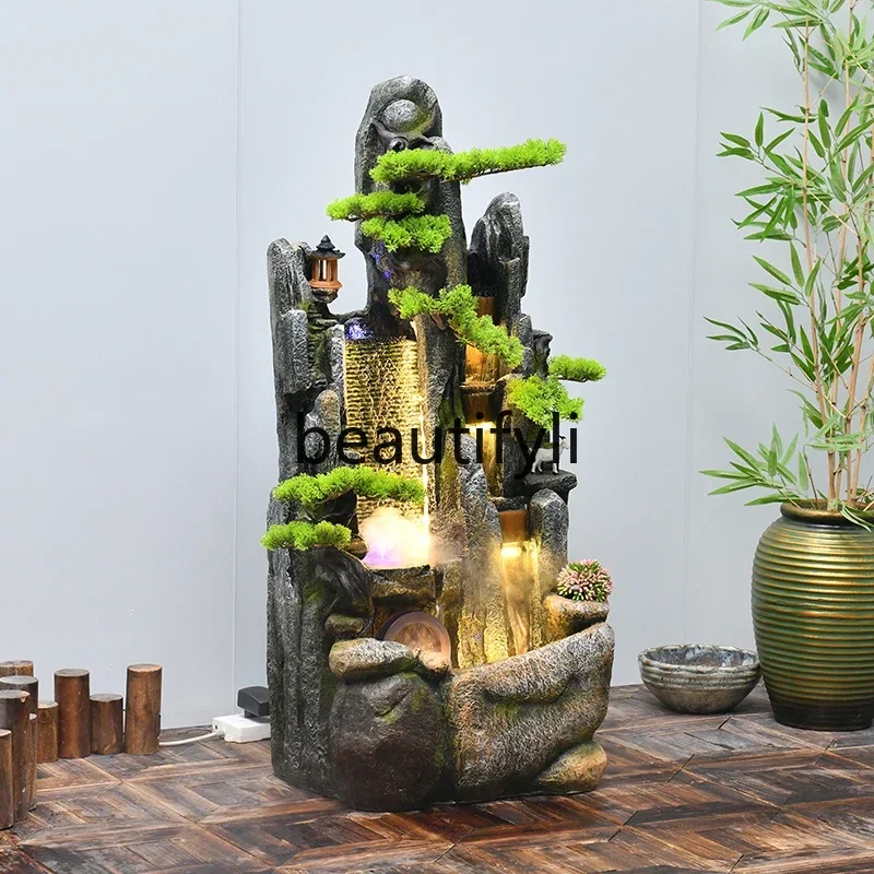 x11Chinese rockery lucky water fountain ornament living room TV cabinet entrance decoration gift water curtain wall