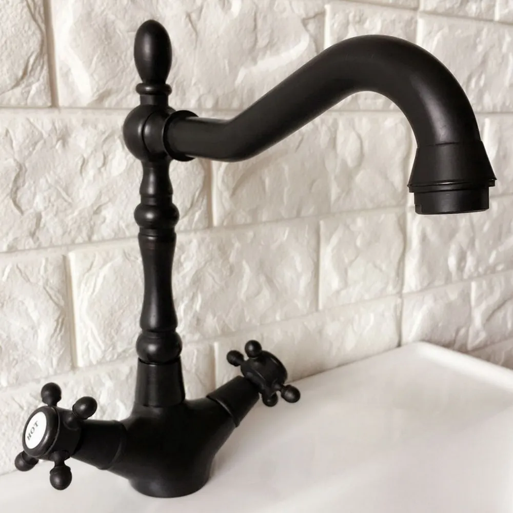 

Black Bronze Dual Handle Basin Faucet Sink Faucet Cold And Hot Mixer Taps 360 Degree Rotation Vanity Faucet Nnf383