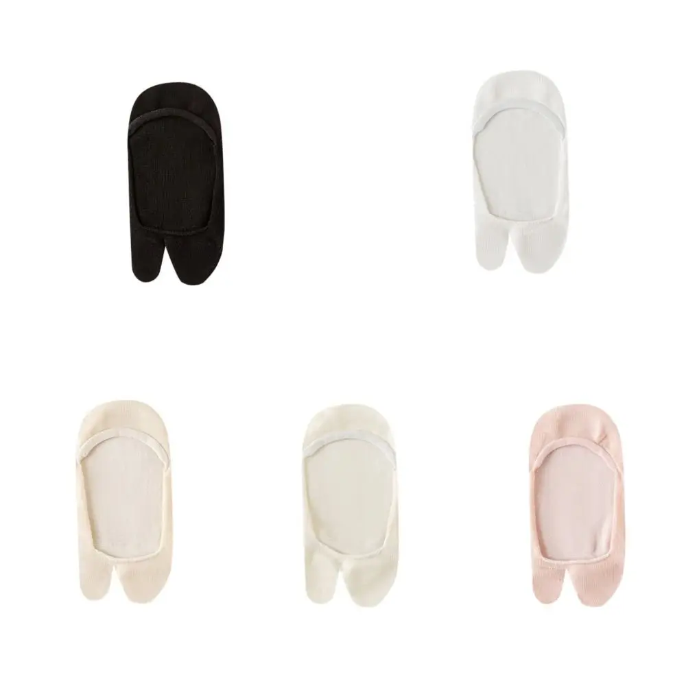 Calcetines Tabi invisibles de algodón Kawaii, calcetines finos antideslizantes de corte bajo con dos dedos, calcetines elásticos de estilo japonés con punta separada para barco para niñas