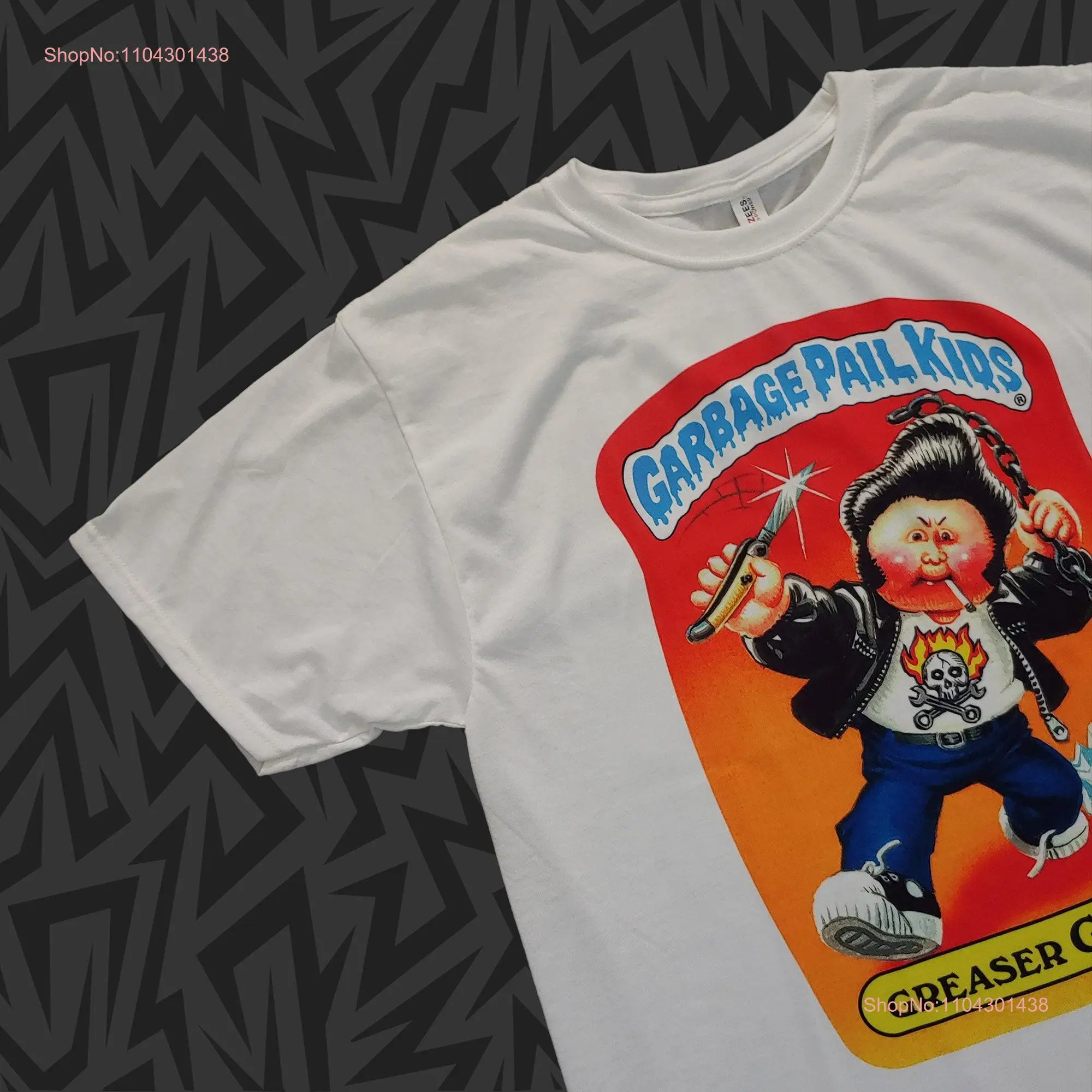 New Garbage Pail T Shirt GREASER GREG 62a 1985 GPK Series 2 OS2 hood punk Small 2XL long or short sleeves