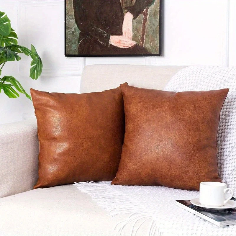 1pc Faux Leather Throw Pillow Covers  Thick Large Decorative Modern Boho Farmhouse Living Room Square Cases for Couch Bed Sofa