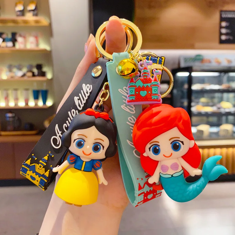 Anime Disney Cartoon Gummed Girl Mermaid Princess Keychain Cute Snow White Alice Keyring Bag Accessories Gift Keychain Wholesale