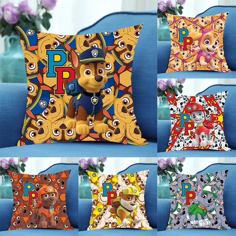 45x45cm Paw Patrol Square Peach Skin Velvet Pillowcase Kawaii Chase Skye Cushion Cover Bedroom Bed Decoration Soft Pillow Case