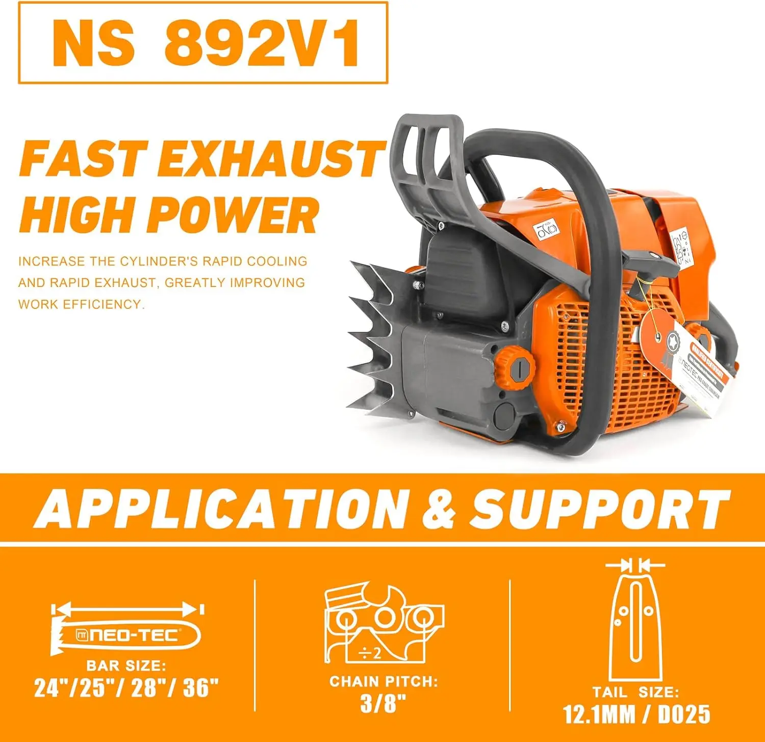 Gas Chainsaw with 24 inch Bar and Chain,2-Cycle Gasoline Power 5.2KW 7HP Chain Saws for Big Wood Cutting